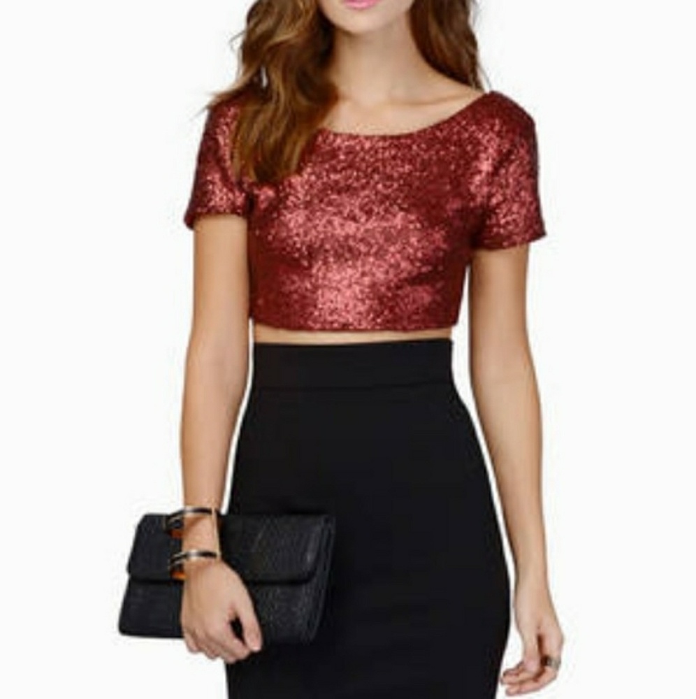 Tobi Dazzled Red Sequin Crop Top